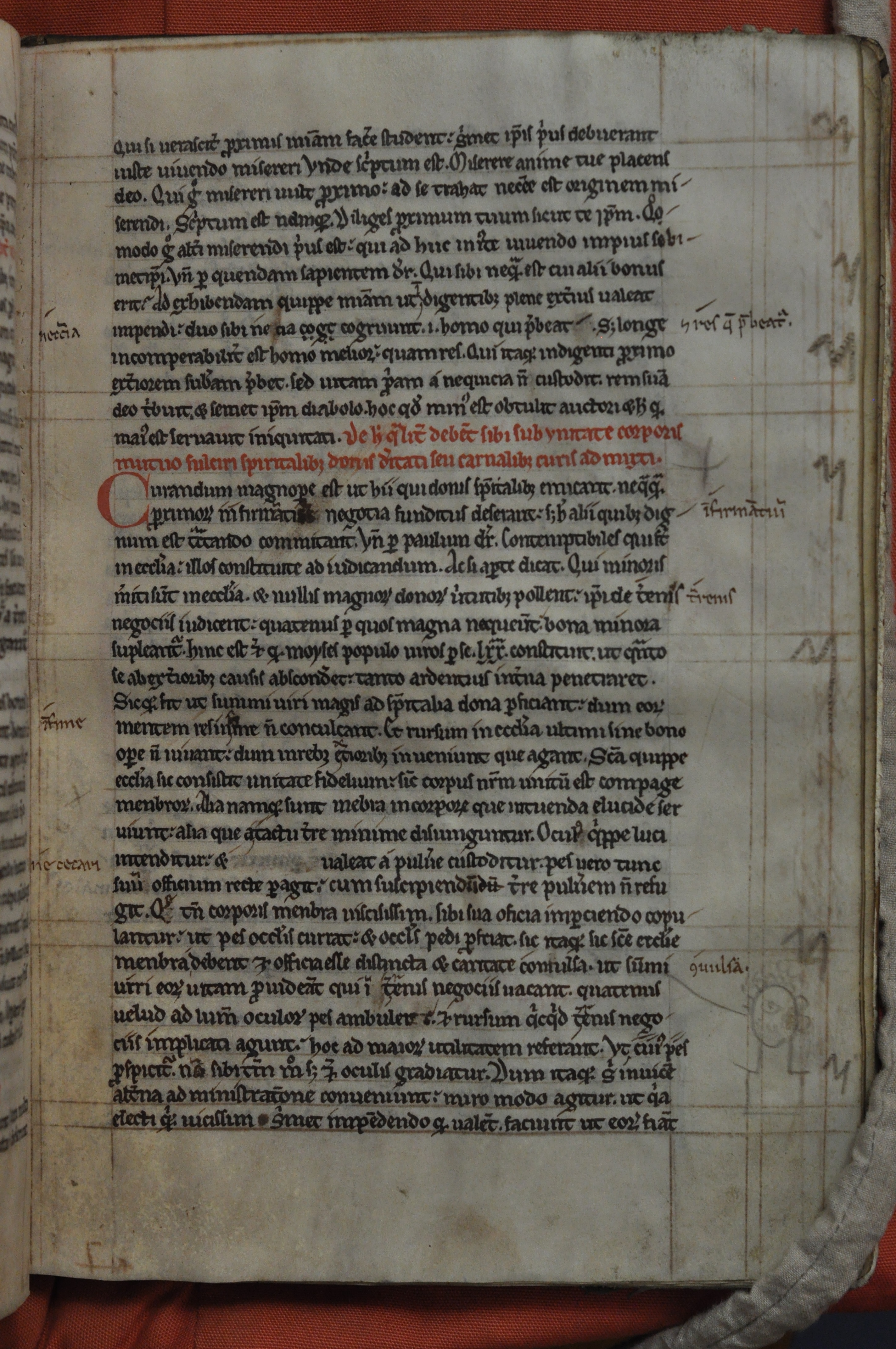 Inline and marginal corrections to Cambridge, Pembroke College, MS 115, fol. 66r.