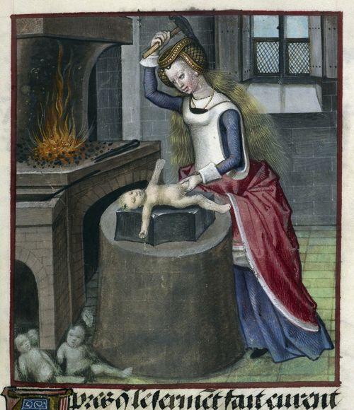 Detail of a miniature of Nature forging a baby, from Roman de la Rose, Netherlands (Bruges), c. 1490 - c. 1500, Harley MS 4425, f. 140r